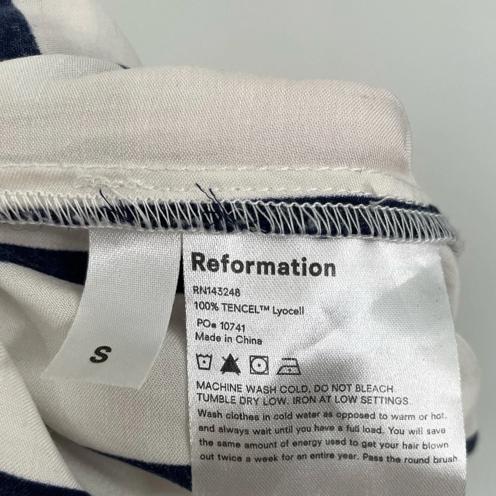 Reformation Pull On Drawstring Waist Striped Tencel Pants White & Navy Size S - Picture 5 of 5